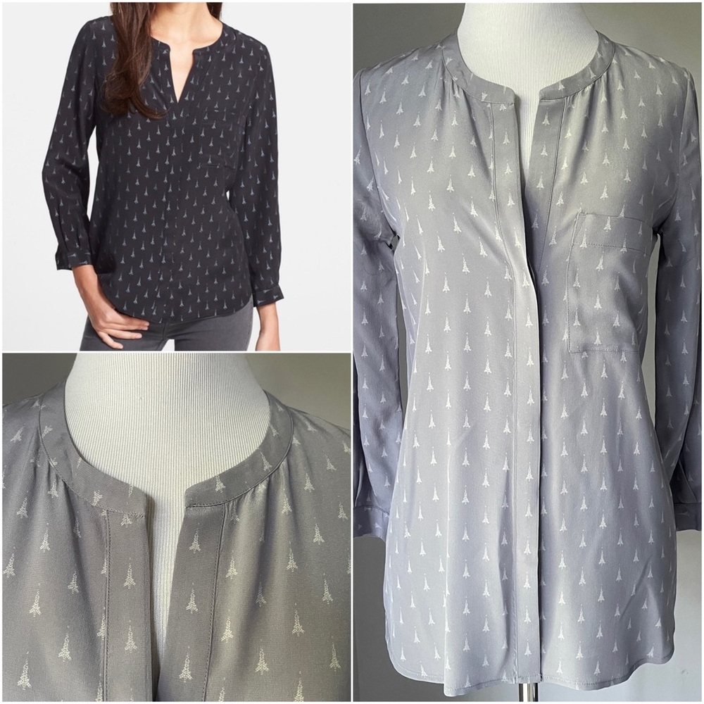 Joie Hanelli Tower Print Silk Blouse